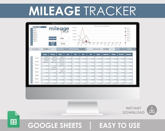 Mileage Tracker Google Sheet, Automatic Calculations (Digital Download)