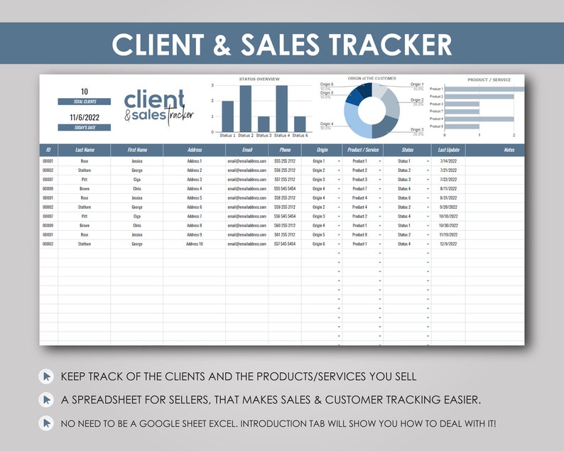 Client Sales Tracker: Google Sheet Template | Business Organizer ...