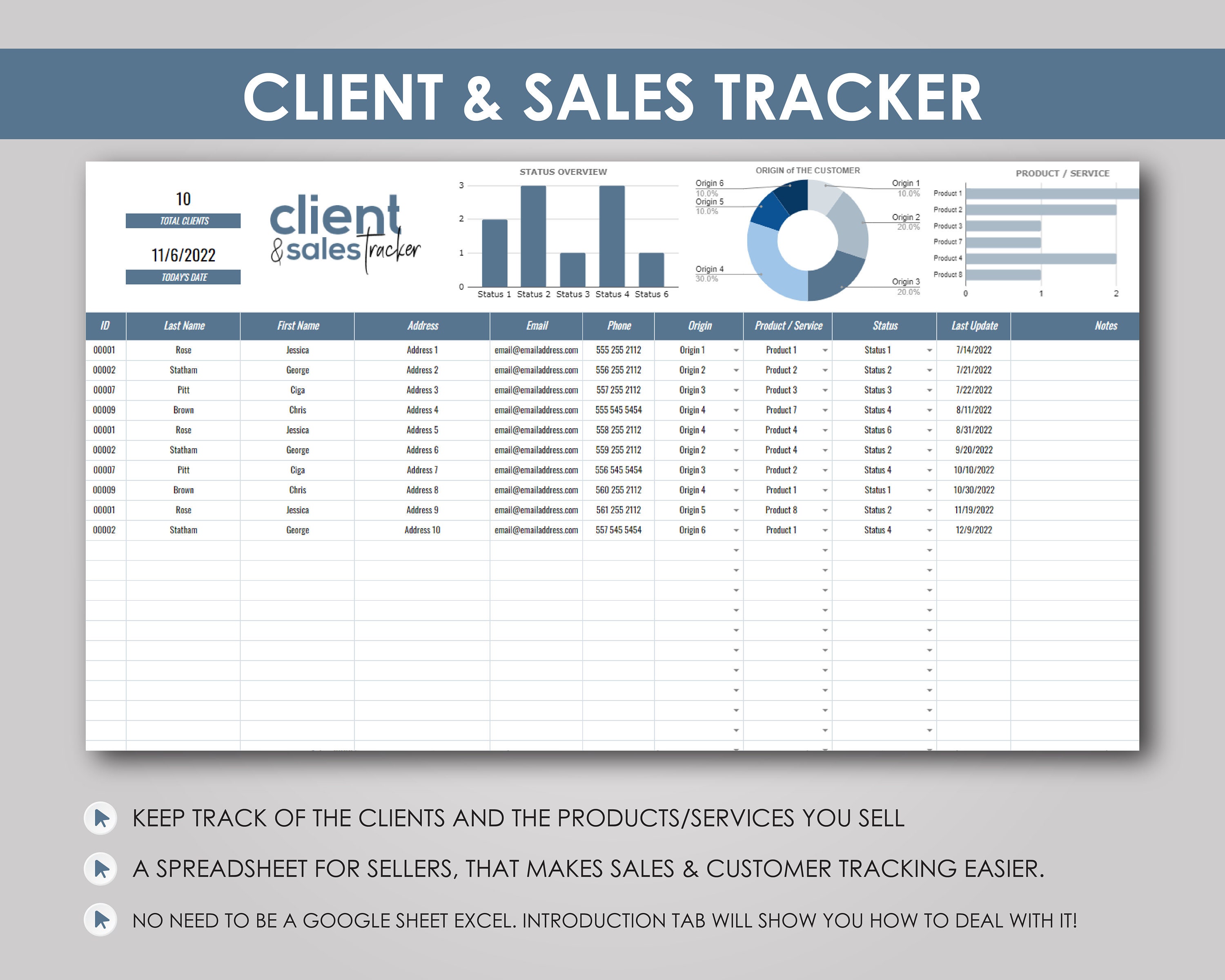 Client Sales Tracker: Google Sheet Template | Business Organizer ...