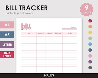 Printable Bill Payment Tracker, Monthly Bill Checklist (Digital Download)