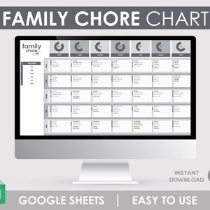 Family Chore Chart, Kids Chore Chart, Family Calendar, Editable Chore Chart, Google Sheets, Editable Template, Spreadsheet Template, Chore