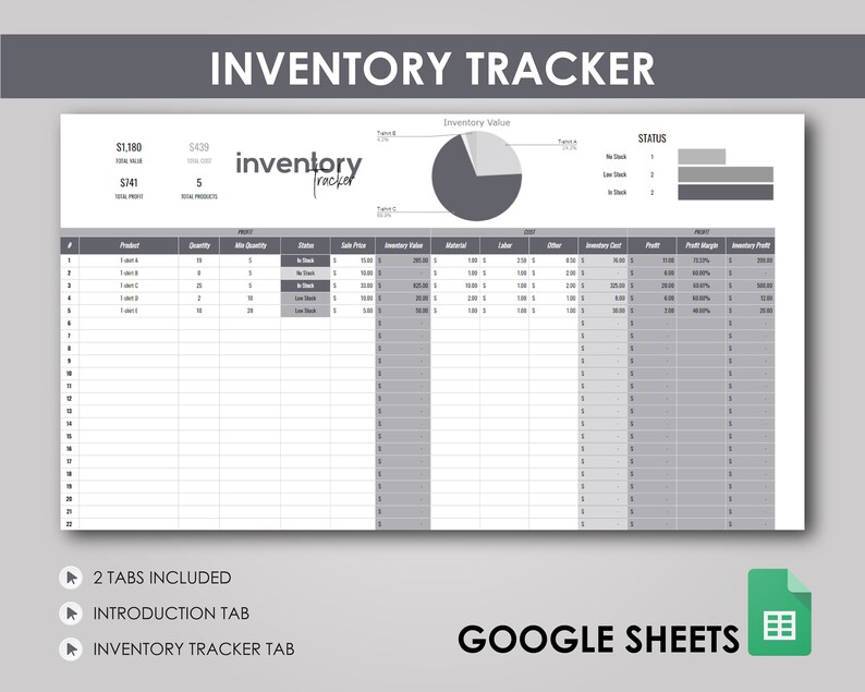 Google Sheets Inventory Manager: Stock Tracking Template (digital ...