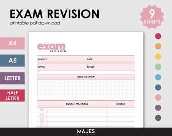 Exam Revision Planner, Study Timetable Template (Digital Download)