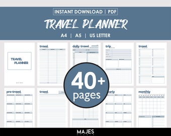 Planner di viaggio modificabile, itinerario delle vacanze, oltre 40 pagine (download digitale)