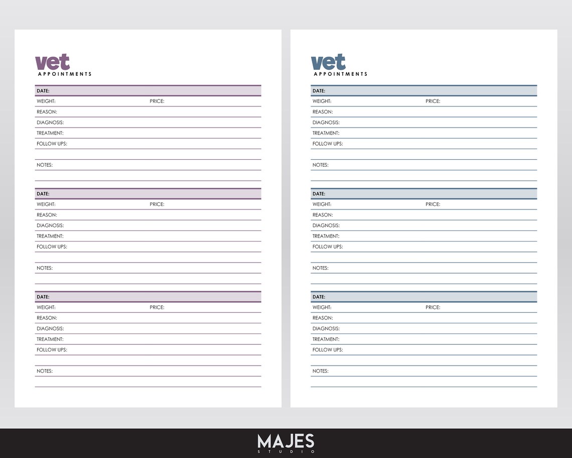 Vet Appointment Log Pet Medical History Vet Visit Cost Vet Etsy