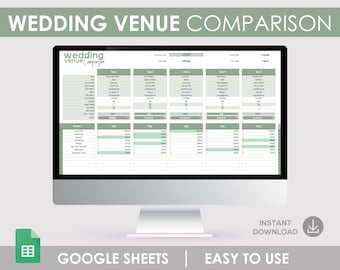 May include: A Google Sheets spreadsheet template for comparing wedding venues. The template includes sections for venue name, contact information, capacity, date availability, pricing, and amenities. The spreadsheet is designed to help couples easily compare different venues and make an informed decision.