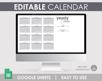 Editable Monthly Calendar, Google Sheets Template (Digital Download)