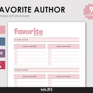 Favorite Author Reading Tracker, Book Log (Digital Download)