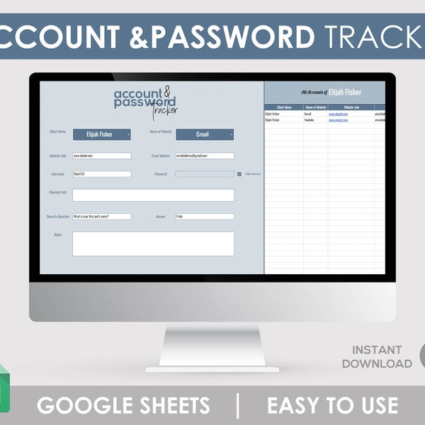 Password Tracker Sheet: Google Template Log for Digital Security | Login Details Keeper | Cybersecurity Aid