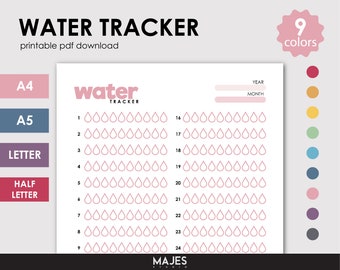 Printable Water Tracker, Hydration Challenge, Monthly Log (Digital Download)