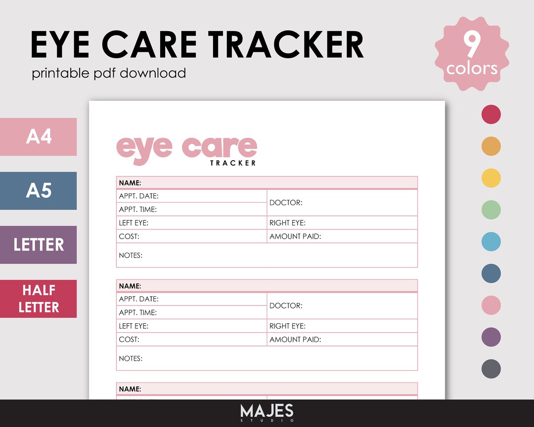 Eye Tracking Printable Pdf Eye Care Tracker Printable, Vision Health Log (digital Download) - Etsy UK