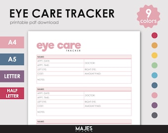 Registro imprimible del cuidado ocular, registro de salud visual (descarga digital)