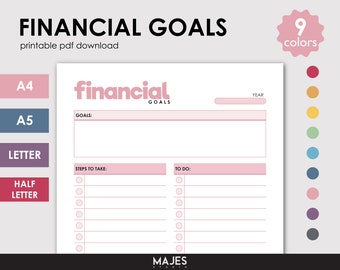 Financial Goals Planner, Savings Tracker, Printable PDF