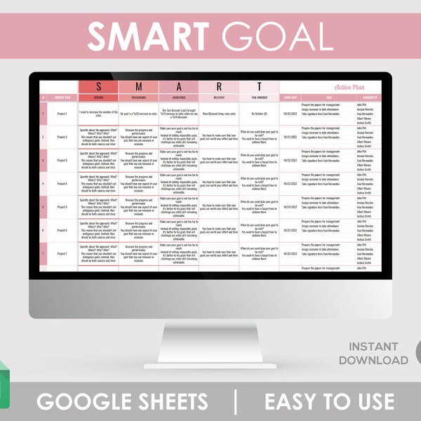 Smart Goal Templates, Digital Smart Goal, Minimal Smart Goal, Letter Smart Goal, Smart Goal Digital, Goal Plan Template, Goal Planning