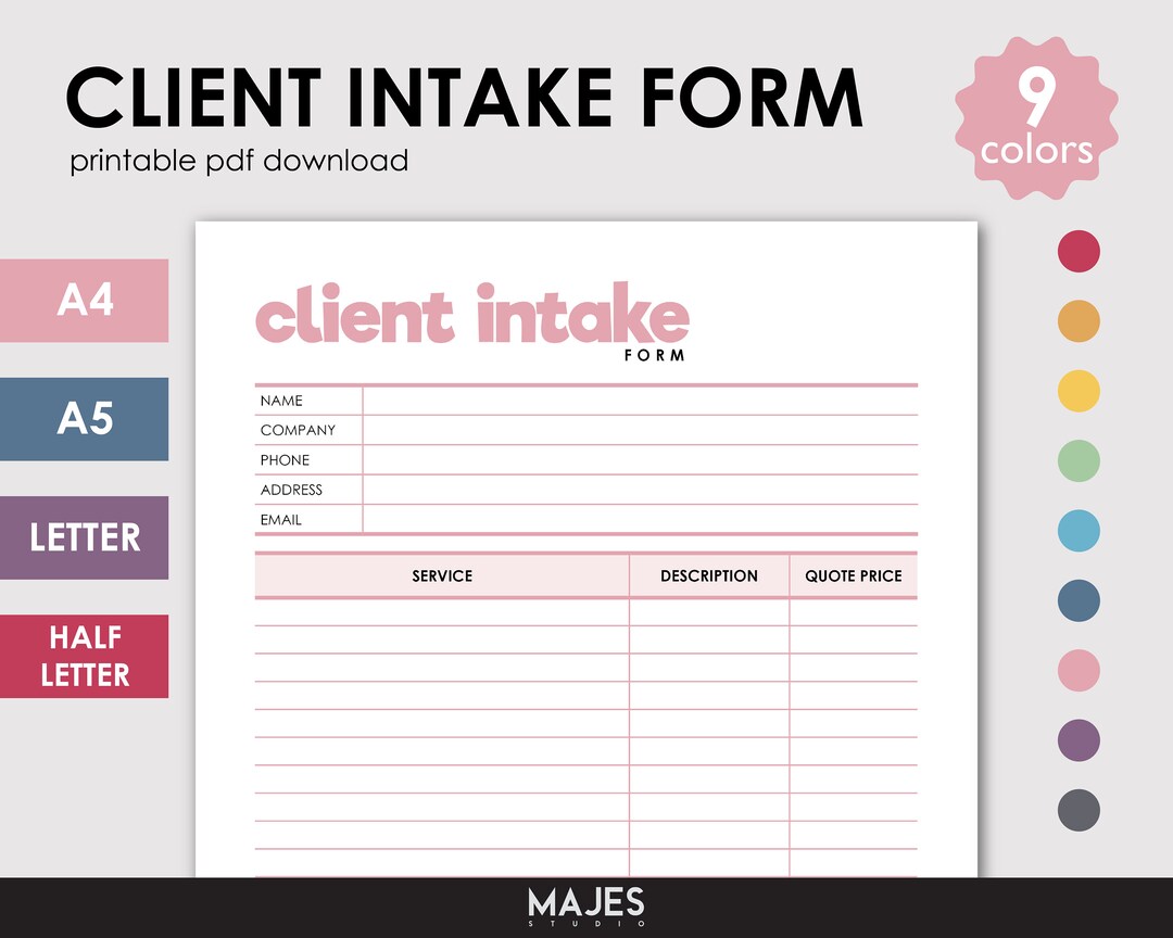 Client Intake Form Template, Printable Business Forms (digital Download ...