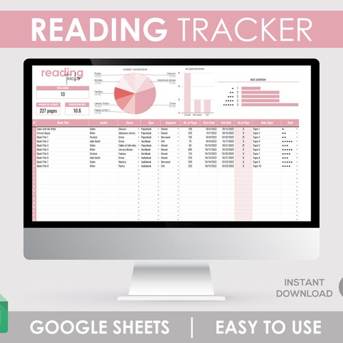 Book Tracker Spreadsheet Reading Log Google Sheets Etsy