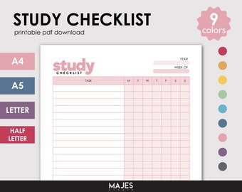Study Checklist Planner, Functional To-Do List (PDF Template)