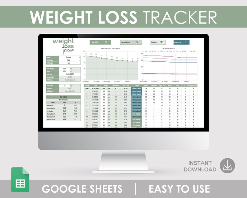 Weight Loss Journal Digital Weight Loss Digital Tracker Etsy