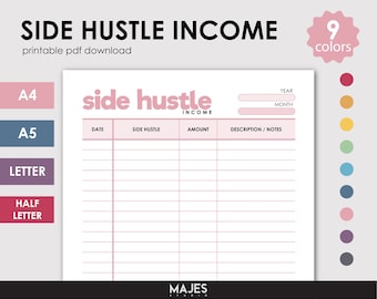 Side Hustle Income Tracker Printable Planner (Digital Download)
