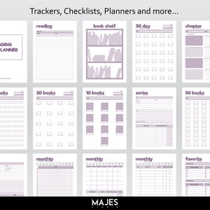 Pu&ograve; includere: Un planner di lettura stampabile con una variet&agrave; di tracker e checklist. Il planner include sezioni per 100 libri, 20 libri, 10 libri, serie, 50 libri, libro, mensile, preferito, lettura, libreria, 30 giorni e capitolo.