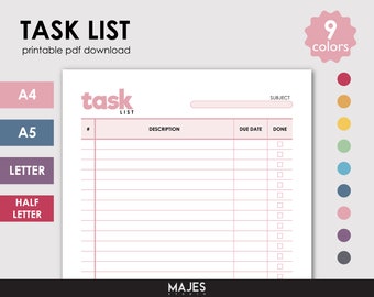 Printable Task List Planner, Monthly Tracker (Digital Download)