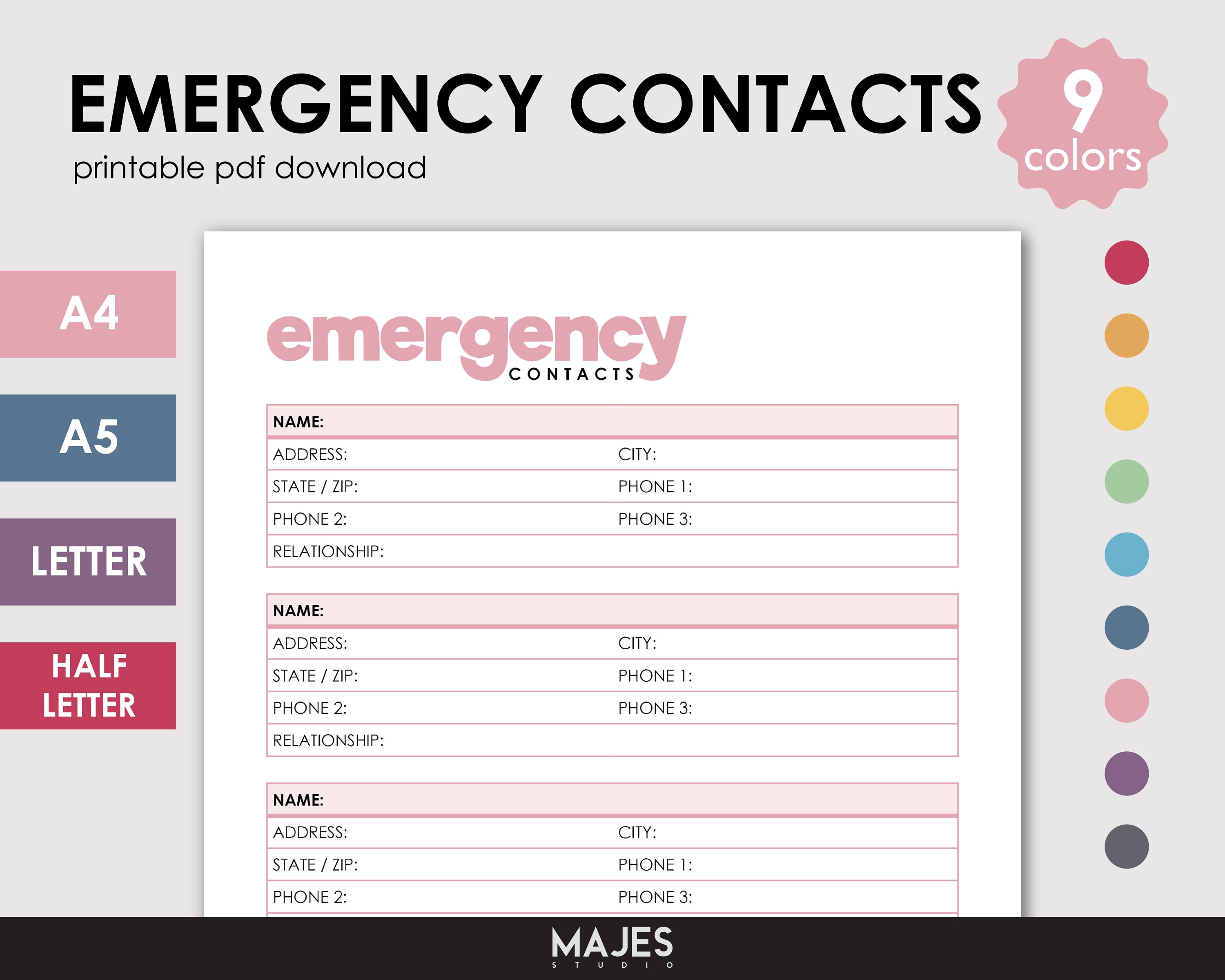 Emergency Contact, Emergency Form, Home Daycare Forms, Printable Form, Emergency Info, Emergency