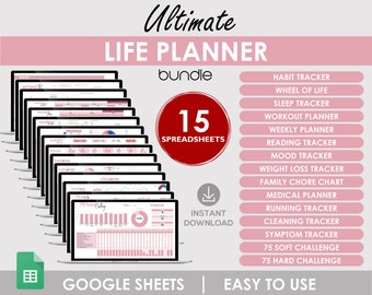 Google Sheets Life Planner | 15 Digital Tracker Templates (PDF)