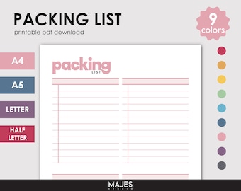 Printable Packing List Template, Travel Planner (Digital Download)