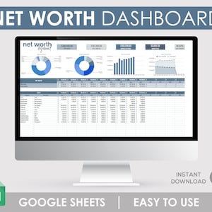 Net Worth Tracker, Kalkulationstabellenvorlage, Reinvermögen-Vorlage, Reinvermögen-Dashboard, Persönliche Finanzen, Reinnet Google, Reinwert-Rechner