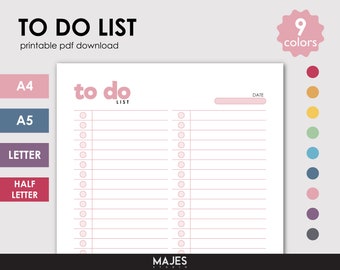 Colorful To Do List Template, Daily Task Planner (Digital Download)