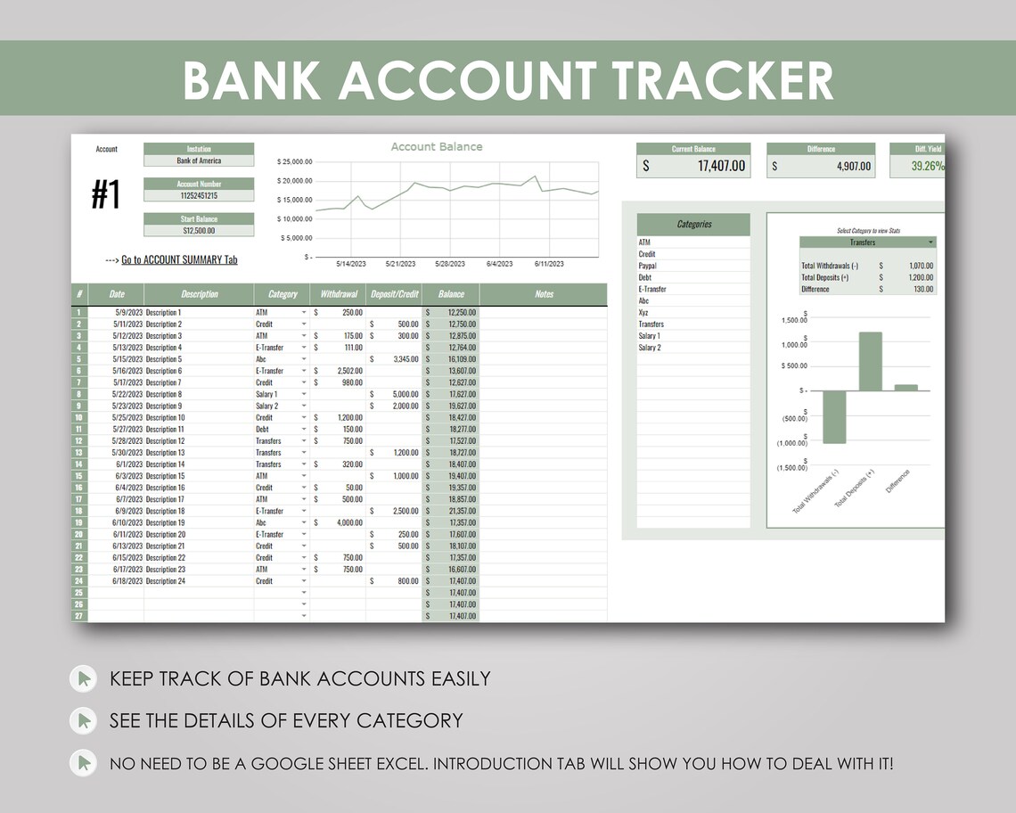 Bank Account Tracker, Google Sheets Template (digital Download) - Etsy