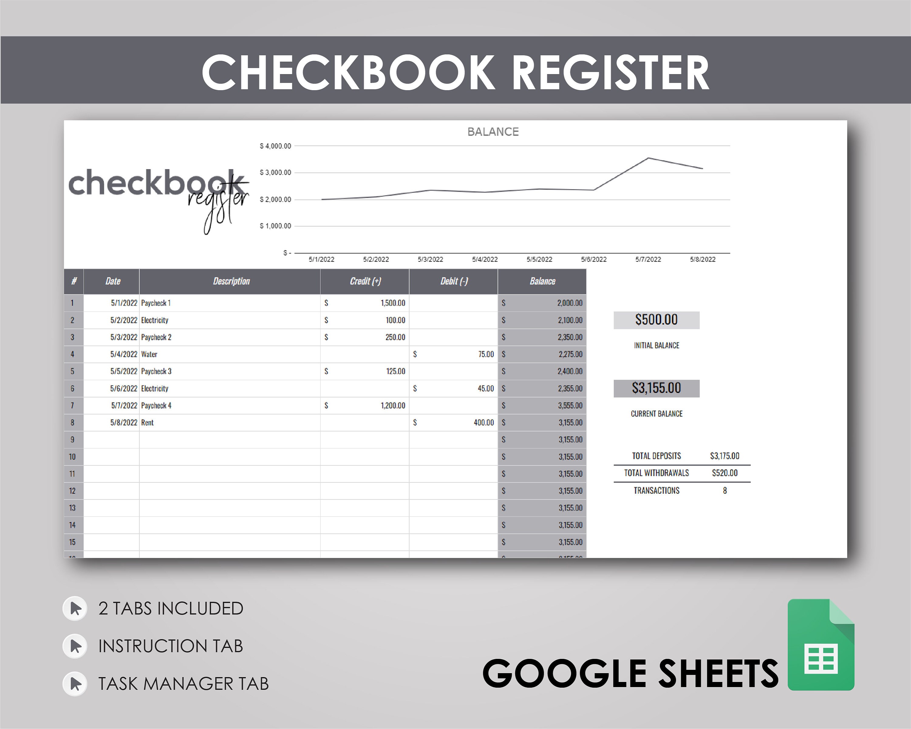 Checkbook Register Check Book Register Transaction Tracker Etsy