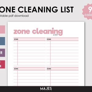 Zone Cleaning Insert, Area Cleaning, Zone Cleaning Plan, Insert For Cleaning, Track Chores Routine, Cleaning Agenda, Zone Chores, A6 Inserts