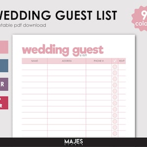 Wedding Guest List, Bridal Shower Gift, Wedding Planning, Wedding Printable, Guest List, Wedding Guests, Guest List Tracker Keepsake Wedding