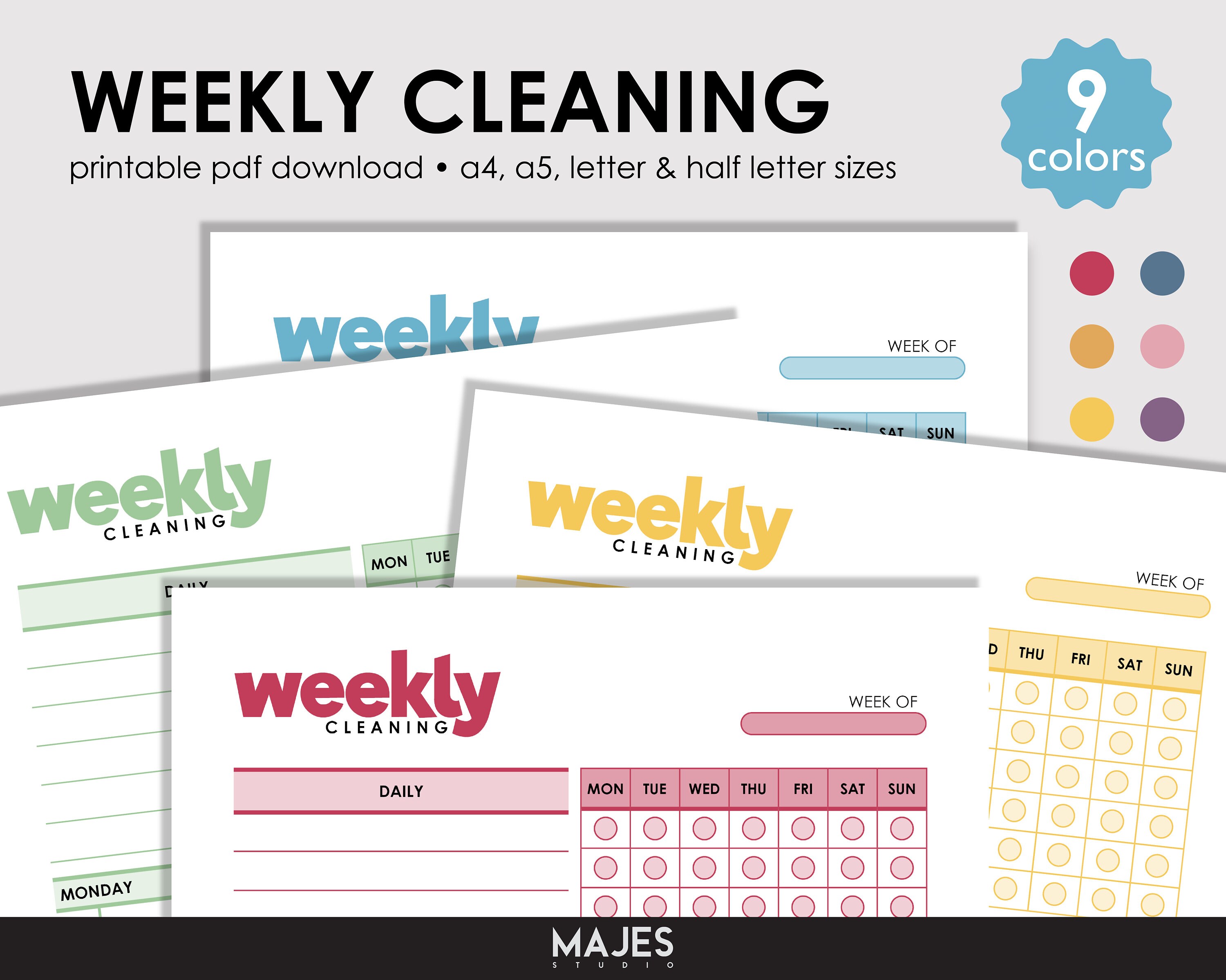 Weekly Cleaning Checklist Printable, Colorful Planner (digital Download ...