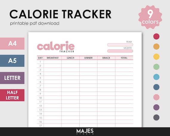 Printable Calorie Tracker, Healthy Meal Planner (A4, A5, Letter) (Digital Download)