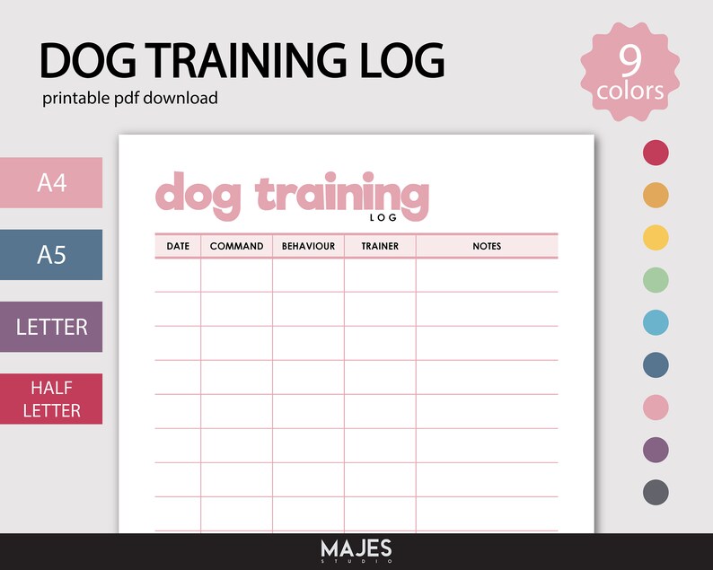 Dog Training Sheet Dog Training Log Dog Training Book Pet Etsy