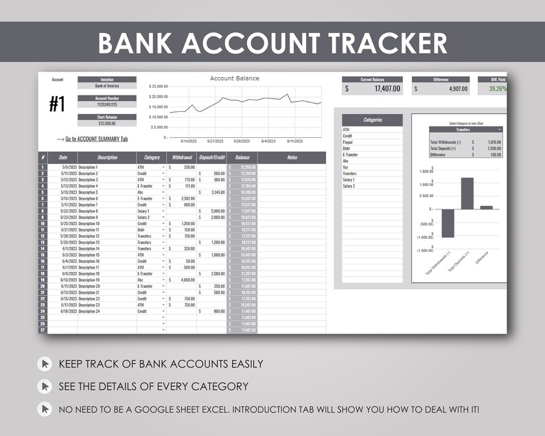Bank Account Tracker: Finance Spreadsheet in Google Sheets (digital ...