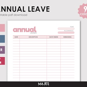 Annual Leave Log, Work Leave Tracker, Work Holiday Planner, Work Leave Sheet, Days Off Tracker, Annual Leave Planner, Annual Leave Tracker