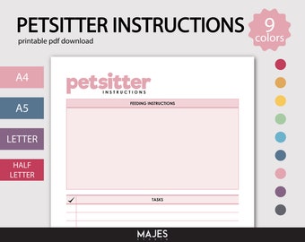 Pet Sitter Planner Templates, Pet Care Notes (Digital Download)
