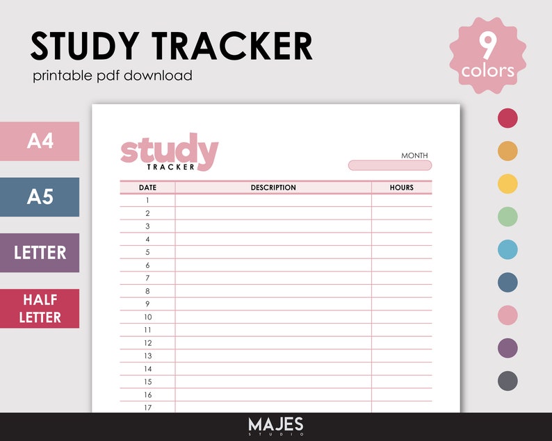 Study Tracker Printable, A4 A5 Letter Sizes (digital Download) - Etsy
