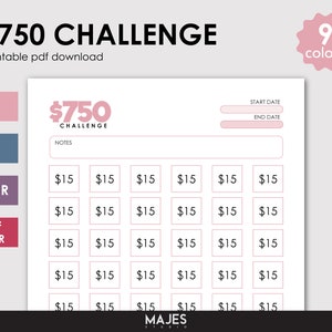 750 Savings Tracker, Money Challenge, Savings Challenge, Envelope Challenge, 52 Week Challenge, Paycheck Budget, Sinking Funds, Savings