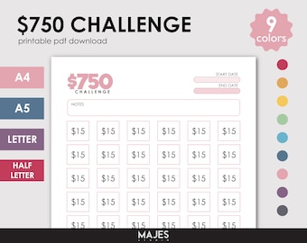 750 Savings Tracker, Money Challenge, Savings Challenge, Envelope Challenge, 52 Week Challenge, Paycheck Budget, Sinking Funds, Savings