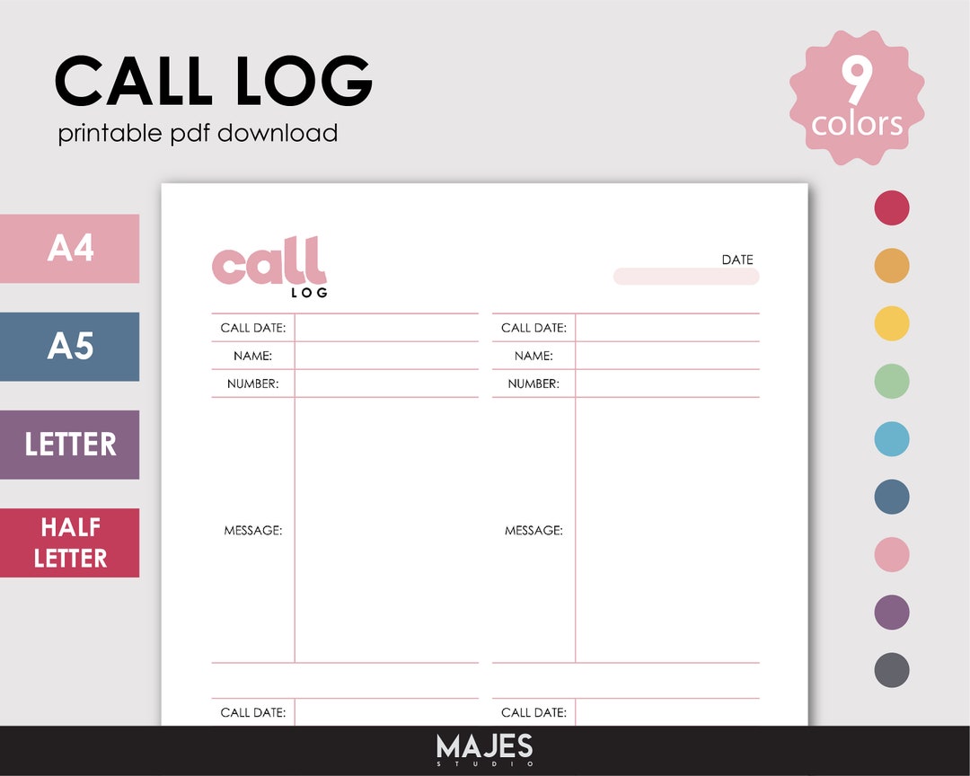 Call Log Printable, Meeting Notes, Team Tracker (digital Download) - Etsy