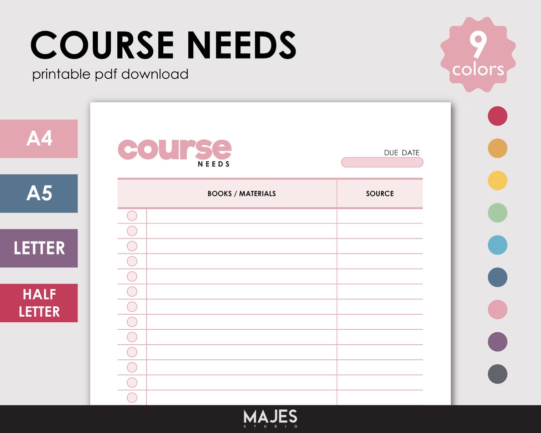 Course Notes Planner Template, Homework Schedule, University Lecture ...