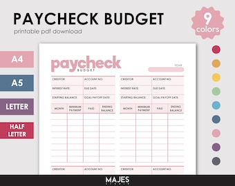 Salarisbudgetplanner, maandelijkse financiële tracker (afdrukbaar pdf)