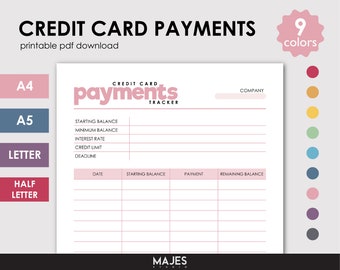 Credit Card Payment, Tracker Printable, Debt Payment, For Goodnotes, Digital Download, Instant Download, Finance Printable, Planner Insert