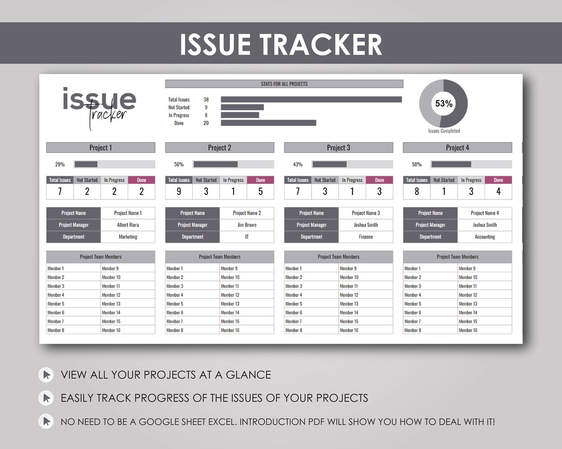 Issue Tracker Project Management Issue Tracker, Project Management Google Sheets Template (digital ...