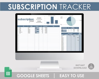 Abonnement-Tracker, monatlicher Tracker, Google Sheets, Google-Vorlage, Excel-Vorlage, monatliches Abonnement, wöchentlicher Tracker