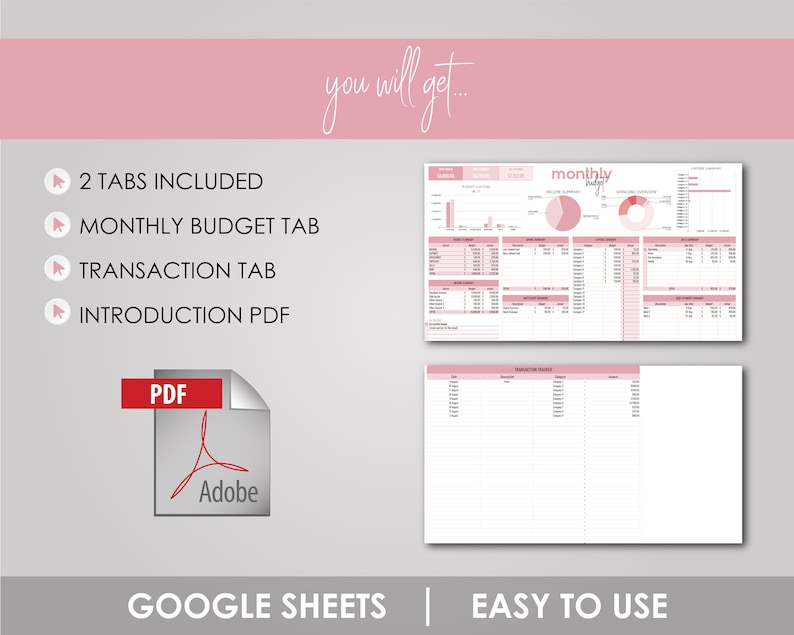 Budget Transaction Sheet.pdf Monthly Budget Planner: Google Sheet Template | Financial Organizer ...